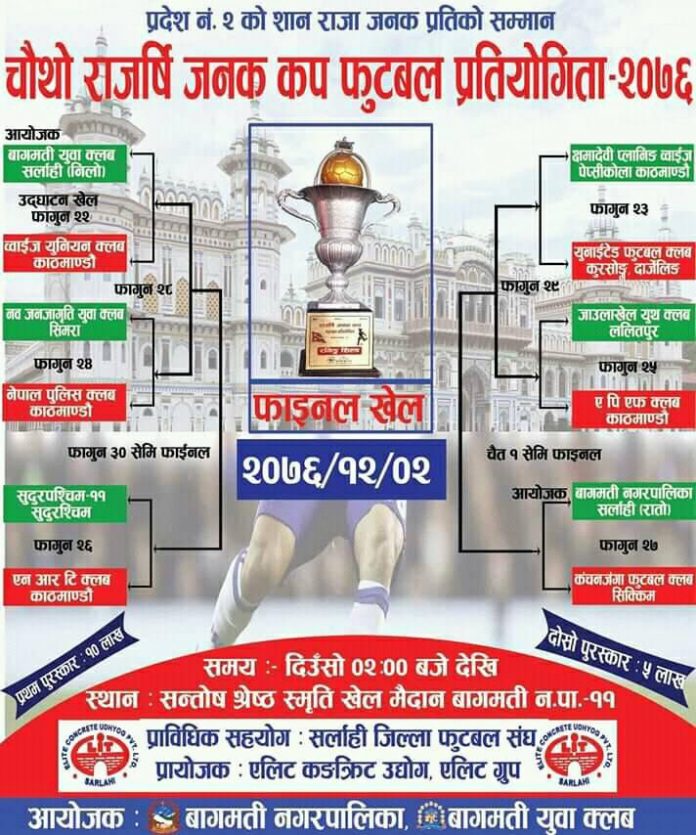 राजर्षि जनक कप फुटबलको तेस्रो क्वाटर फाइनलमा आज पुलिस र ब्वाईज युनियन क्लब खेल्दै